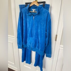 Honey Bunch Blue 2 Piece  Y2K Velour 3X Tracksuit Pull On Pants Zip Hoodie
